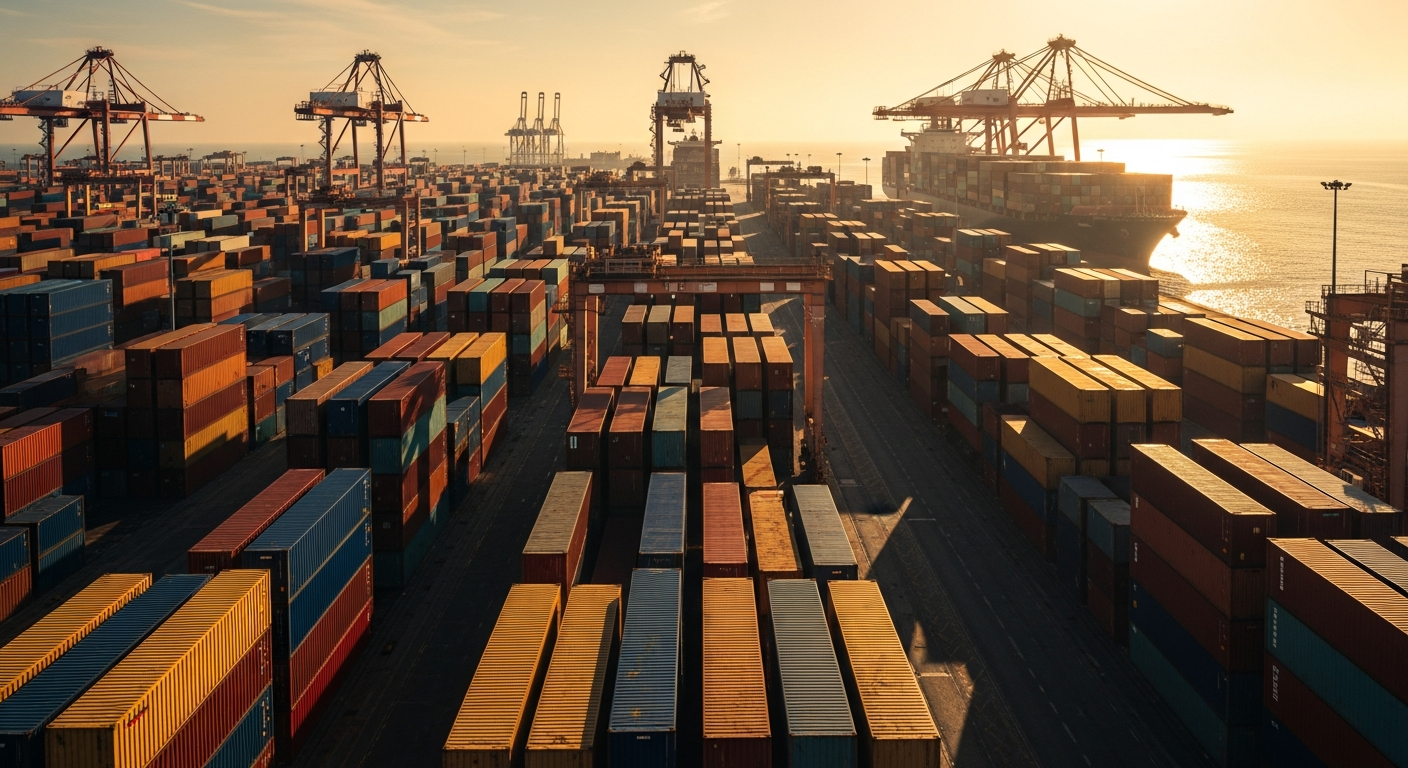 Global trade containers at port